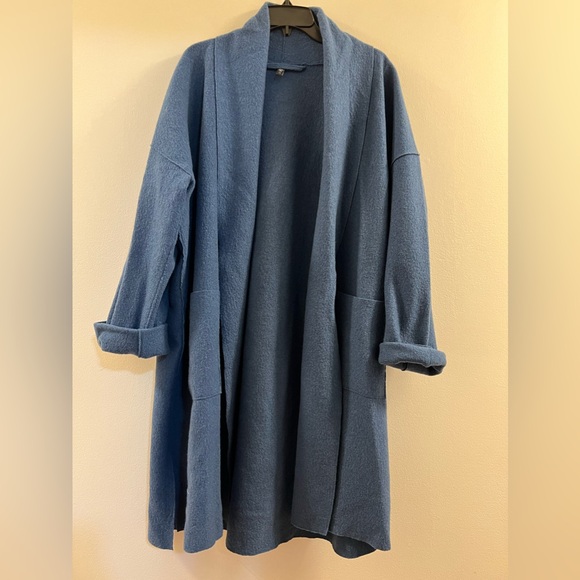 17. EILEEN FISHER High Collar Wool Coat - Picture 14 of 16